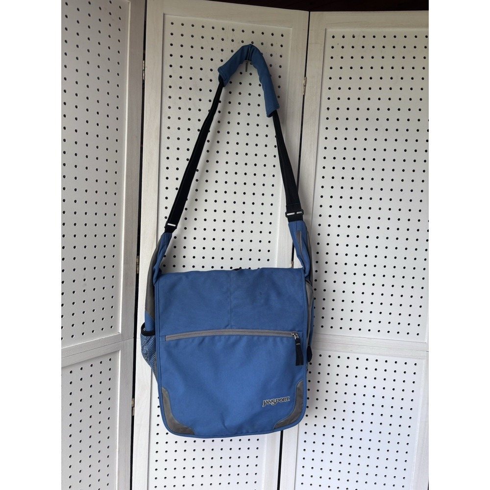 Jansport Messenger Bag Shoulder Cross Body Padded Strap Computer Bag Blue Gray